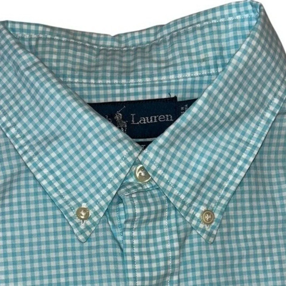 Ralph‎ Lauren Button Down XL Men's Blue Gingham Classic Fit Long Sleeve Shirt